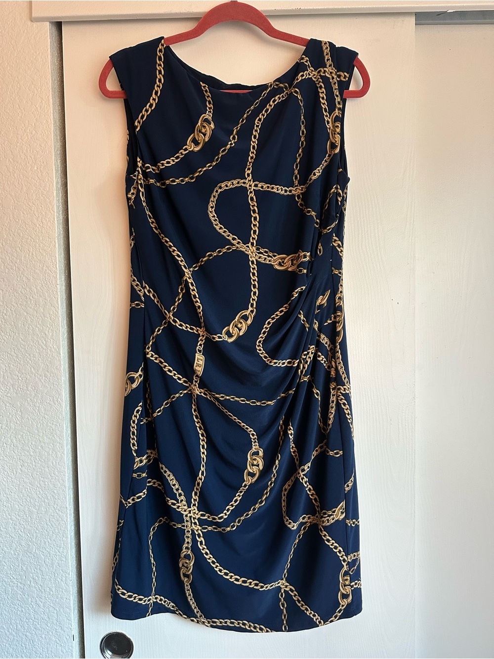 Ralph Lauren Navy Dress with Gold Chain Print